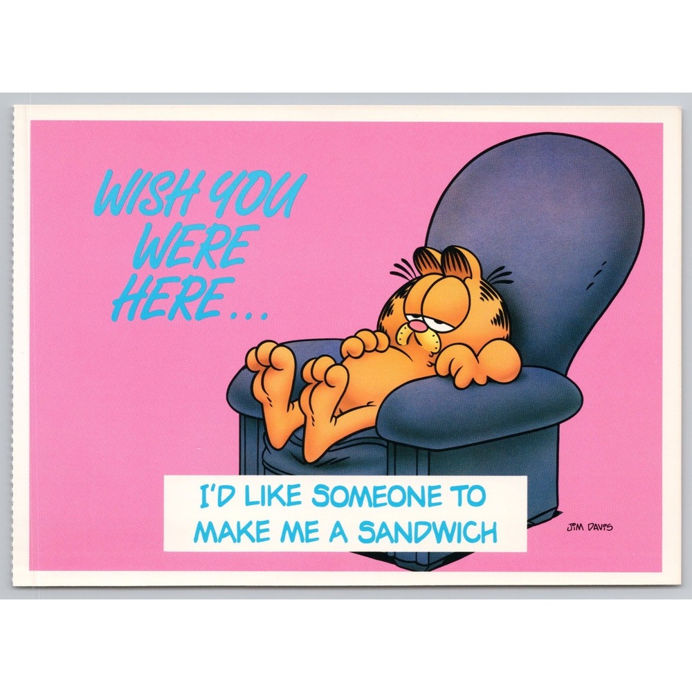 Vintage Garfield Postcard 1978 Jim Davis Wish You Were Here Sandwich B1-27